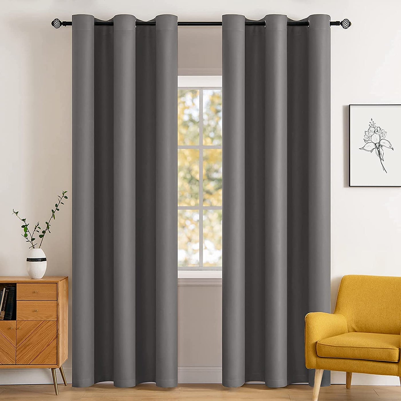 MIULEE 90" Long Blackout Curtains Room Darkening Thermal Insulated Drapes Solid Window Treatment Set Grommet Top Light Blocking Curtain for Living Room/Bedroom 2 Panels Grey